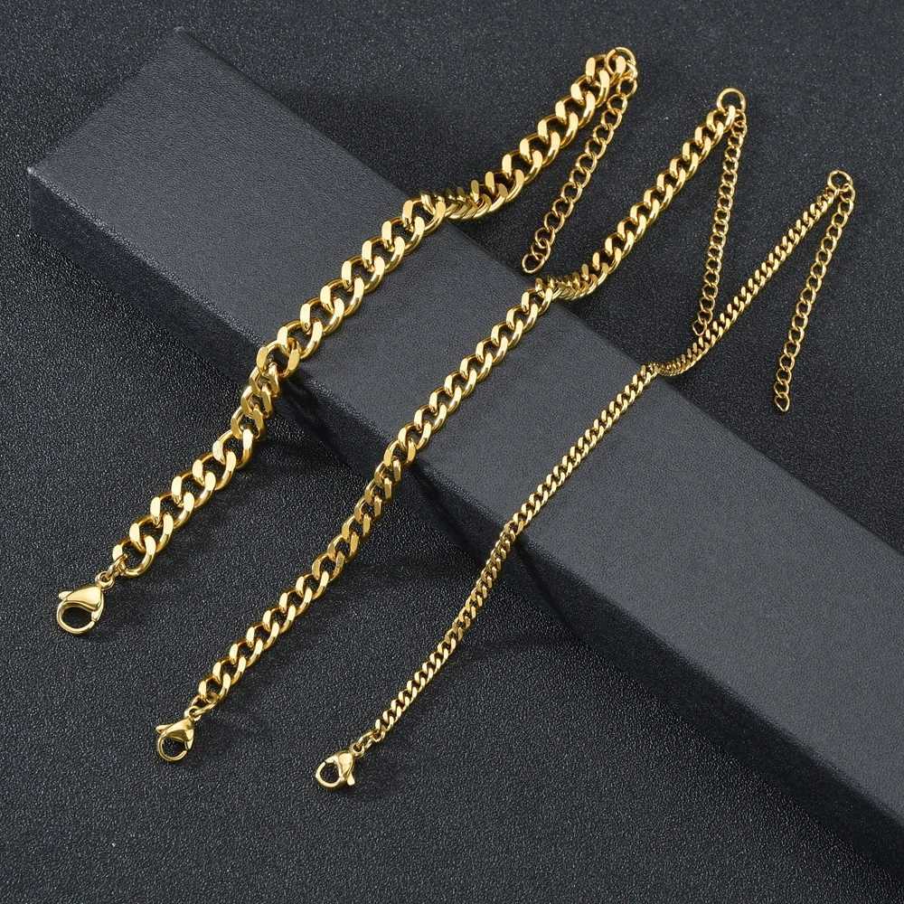 3/5/7mm Stainless Steel Cuban Link Chain Wristband Classic Punk Heavy Male Jewelry Simple Fashion Couple Bracelet for Men WomenT251110