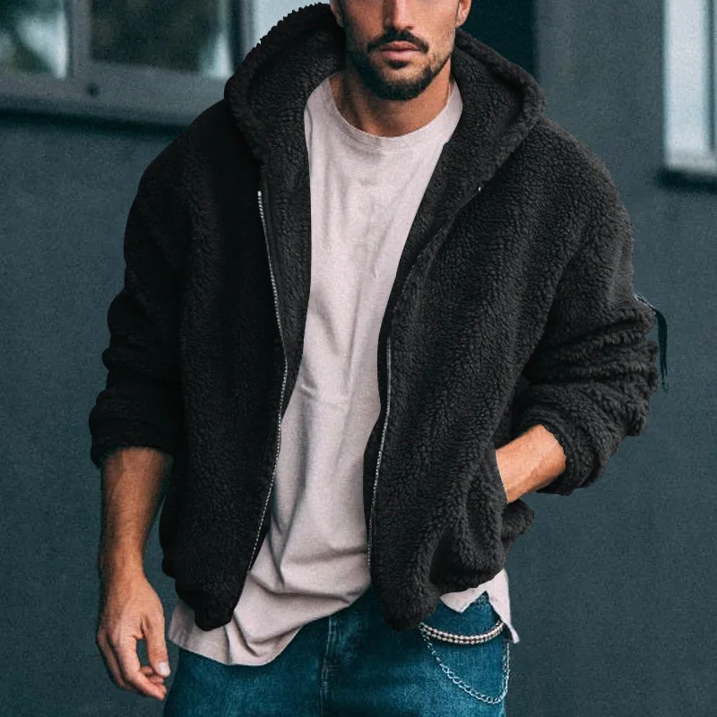 Mens autumnwinter zipper retro hooded jacket mens casual street wear pocket bipolar 24 250401