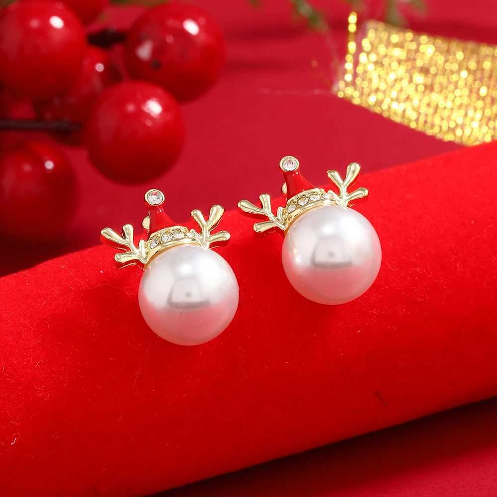 New Trendy Rhinestone Imitation Pearl Snowflake Bell Elk Christmas Hat Stud Earrings For Women Christmas Jewelry Accessories J251110