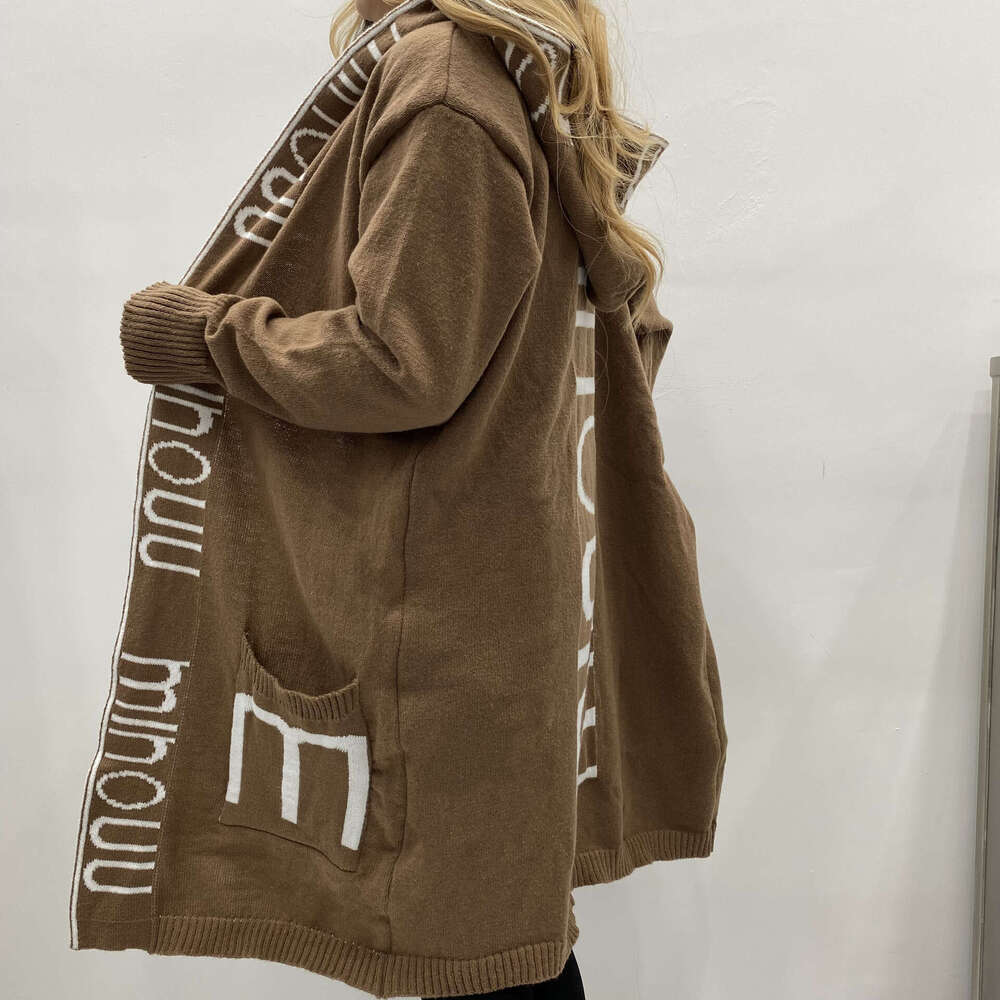2023 Mid-Length Cardigan Sweater Coat Amazon Letter Hooded Knitted Women's Fashion
