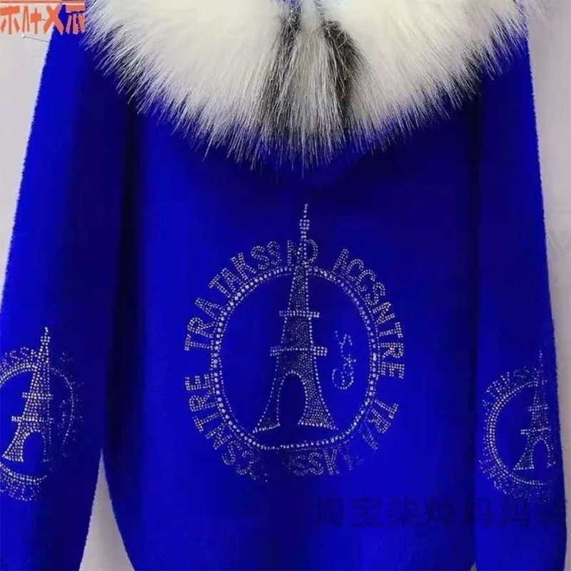 Autumn And Winter Warm Solid Color Thick Hooded Mink Fur Coat With Rhinestone Collar Womens Top Cardigan 251110