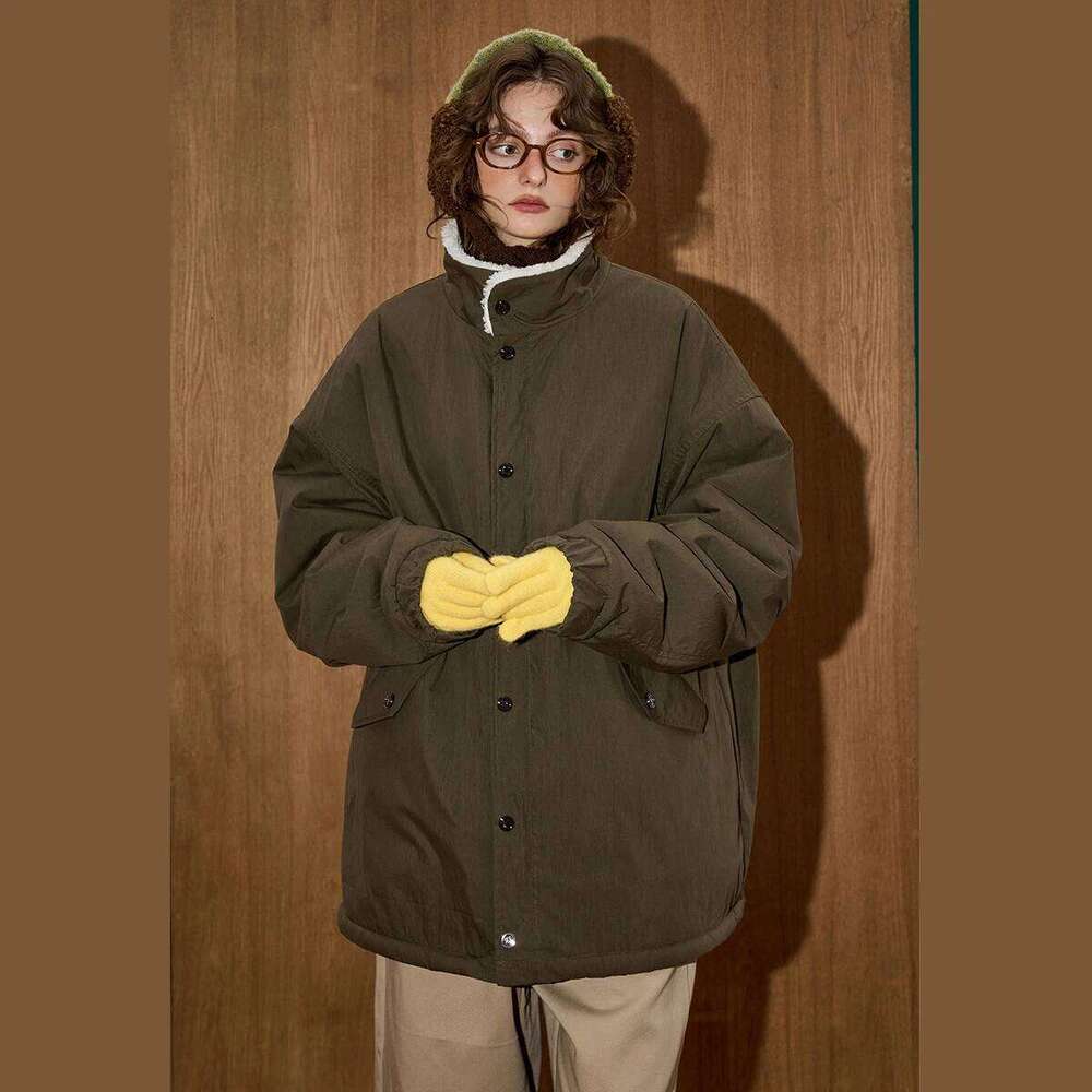 Winter Women's Vintage Coat Mid-Length Quilted Jacket Thickened Cotton Padded Parka Retro Minimalist Oversized Outerwear