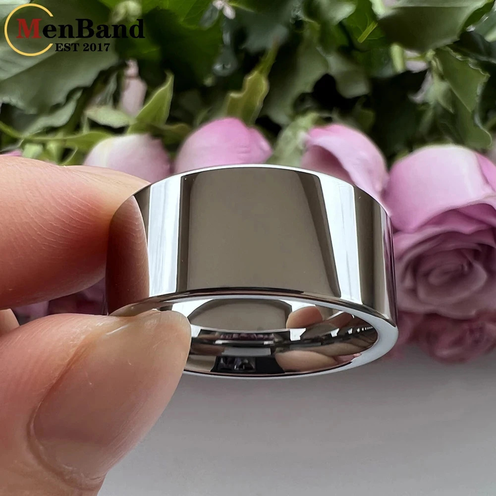 MenBand Gold Color 10MM 12MM Wide Glossy Large Mens Ring Shiny Wedding Ring with Tungsten Flat Finish Comfortable Fit 250409