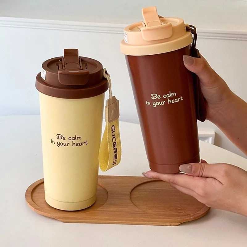 Fashionable cup Luxury Thermal Coffee Cups Ceramic Portable Water Bottle With Straw Stainless Steel Tea Thermos Bottle Wen Men Gift Y251110