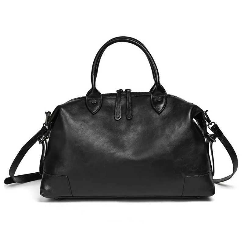 MOTAORA Leather Handbag for Women Vintage Boston Style Soft Cowhide Large Capacity Travel Shoulder Bag K251110