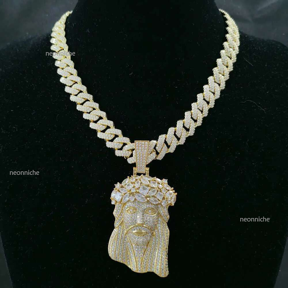 necklace moissanite chain Jesus Pendant with 13mm Moissanite Cuban Chain Necklace Hip Hop Jewelry for Men Gift