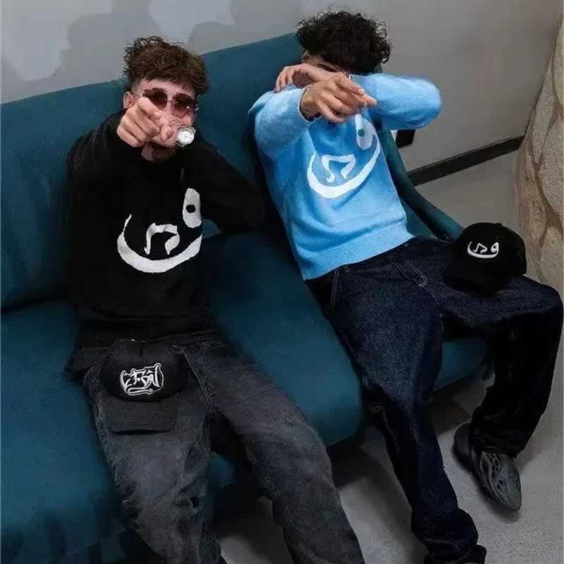 Fashion Mens Vintage Knitwear Y2K Creative Sweaters Winter Harajuku Oversized Pullover Sweater Unisex Aesthetic Clothes Teens Women Top Y251110