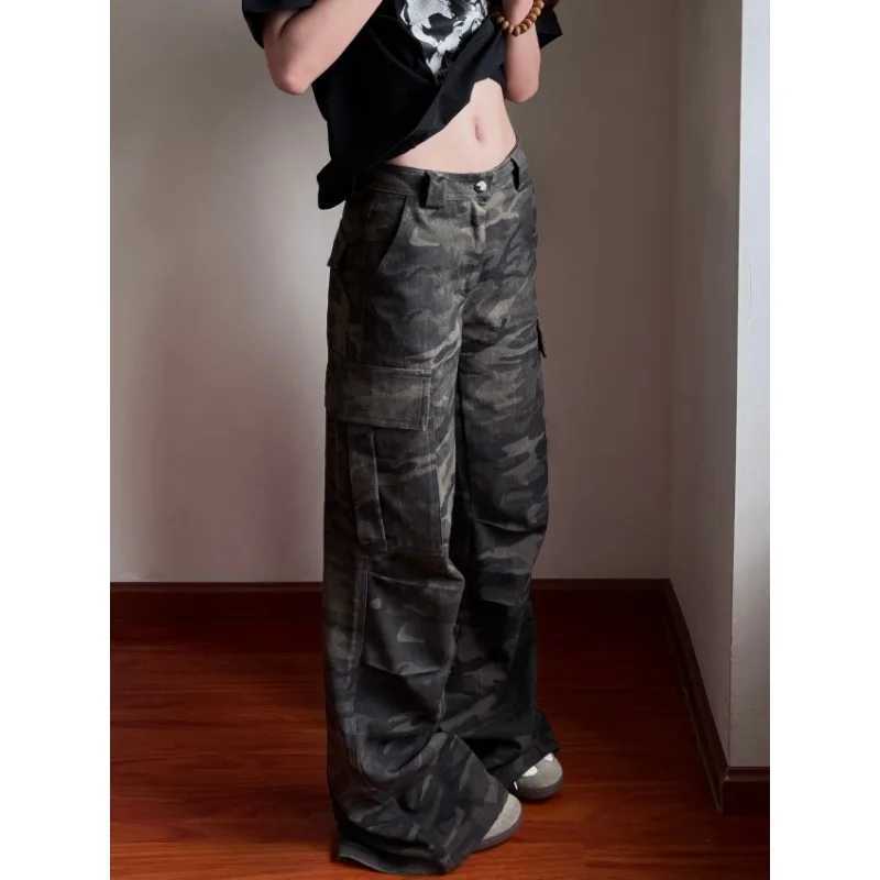 Loose Fit Womens Casual Jeans High Waist Wide Leg Denim Trousers American Camouflage Overalls Autumn Winter Trendy Comfort Wear C251110