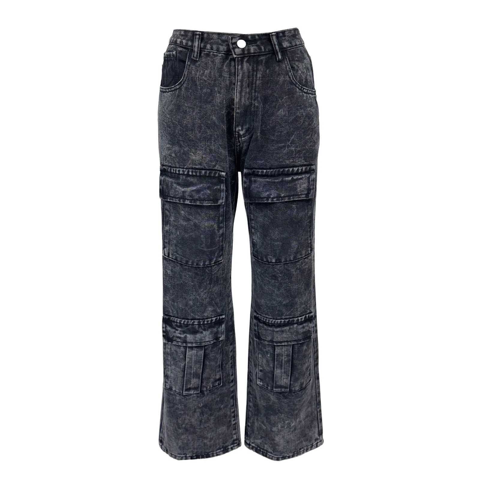 Girls Harajuku Style Hip Hop Baggy Jeans Wide Leg Mid-Low Waist Jeans Multi-pockets Boyfriends Vintage Cago Pants C251110