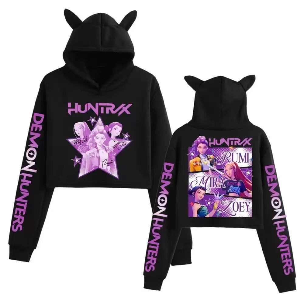 KPop Demon Hunters Huntrix Saja Boys Cat Ear Kid's Hoodies Kid Adult Parent child Crop Top Pullover Streetwear Hoodies with Anime Graphic for K-P