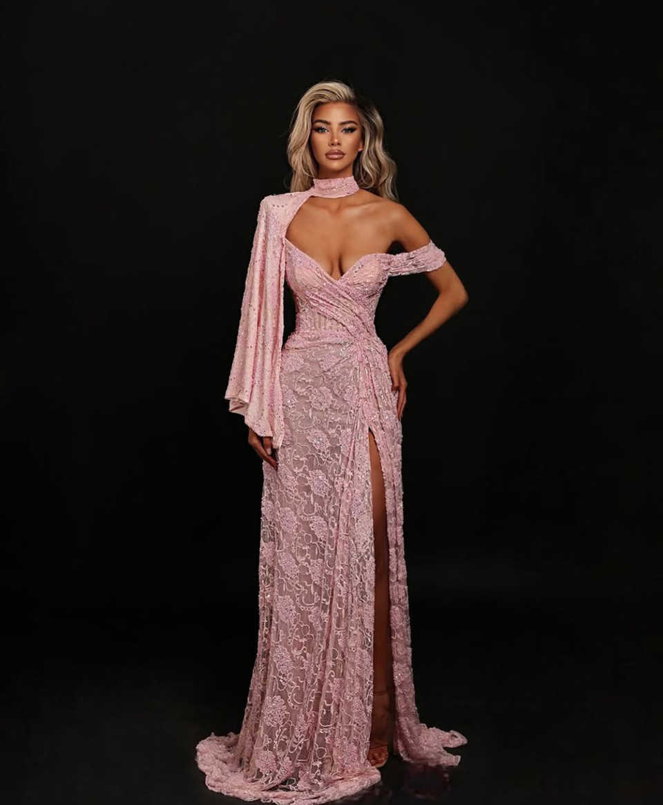 Shine Mermaid Prom Gown 3D-Lace Evening Dress Side Slit Party Prom Dresses Sexy Bridal Gowns vestido de novia Size Customized Robes De Mariee L251024