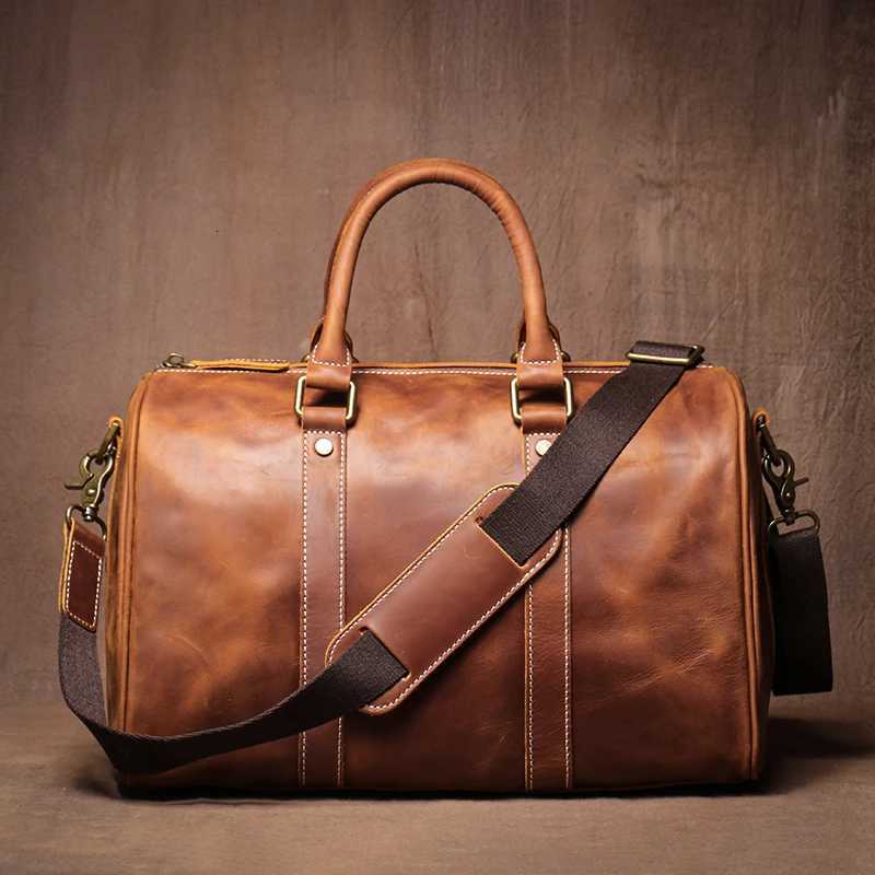GURO Retro Higher Quality Cowhide Travel Bags Mens Genuine Leather Handbag Women Luxury Weekend Fitness Bag Short Trip Luggage K251110