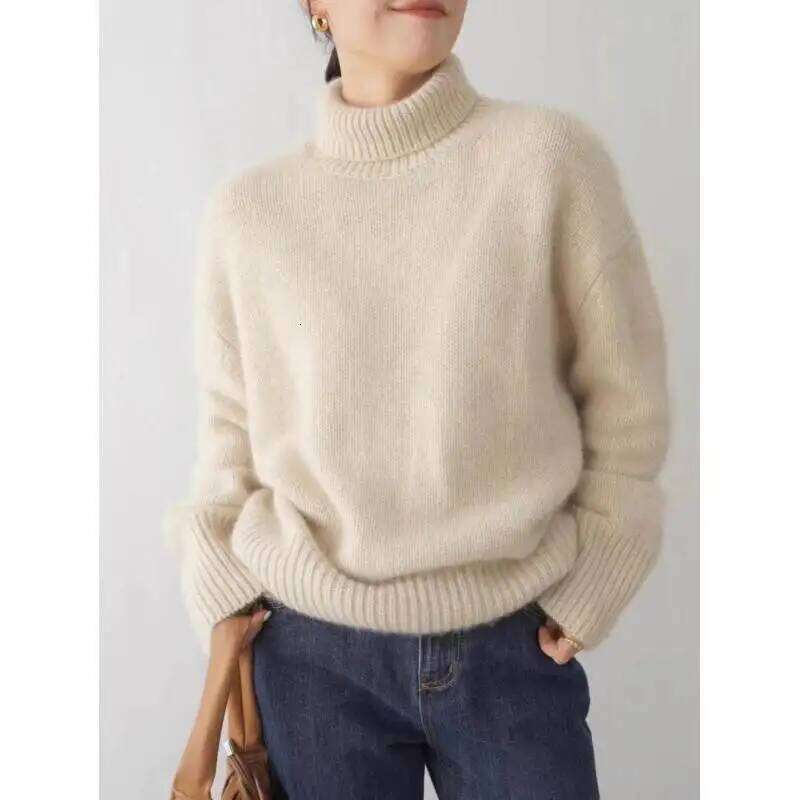 100% Wool High Neck Women's Solid Color Long Sleeved Top Autumn And Winter Fashionable Knitted Warm Pullover Sweater
