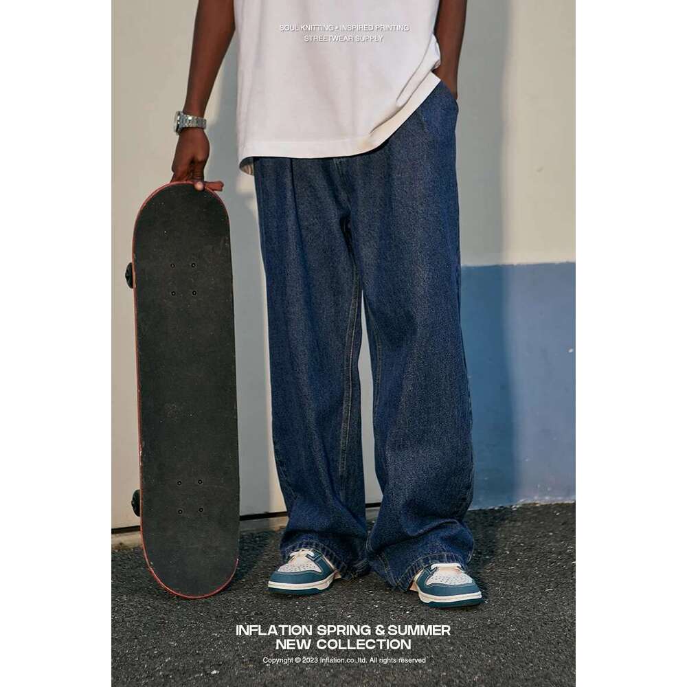 Brown Retro Washed Denim Pants Unisex Classic Straight Leg Jeans Male Trouesr Plus Size