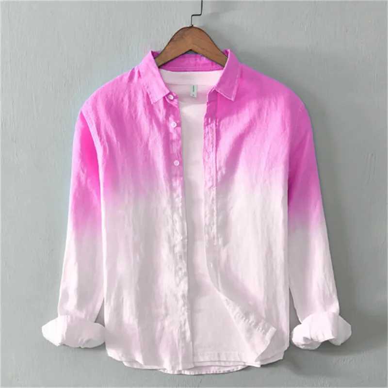Spring and Autumn casual long sleeved collar shirt 3D printed light colored mens fashionable linen shirt XS-6XL X250410
