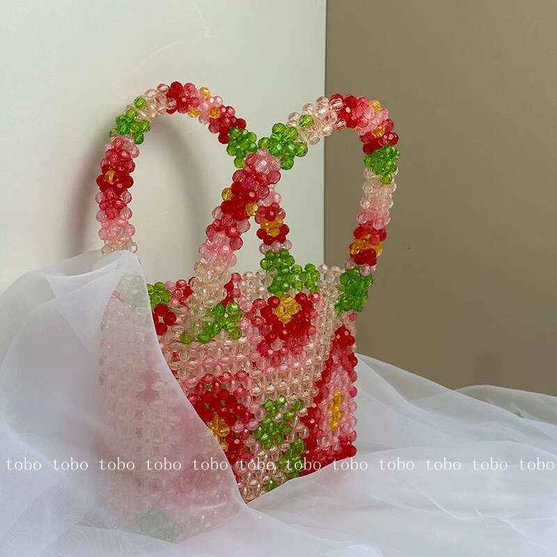 Pearl Beaded Bag With Wer Pattern Designer Brand Clear Acrylic Stone Box Tote Handbag Summer Fashion Handmade Party Purse