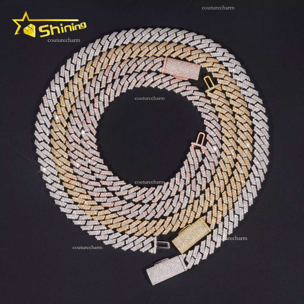 Promotion Factory Price Hip Hop Jewelry 12mm Solid Sterg Sier Gold Plated GRA VVS Iced Out Moissanite Cuban k Chain