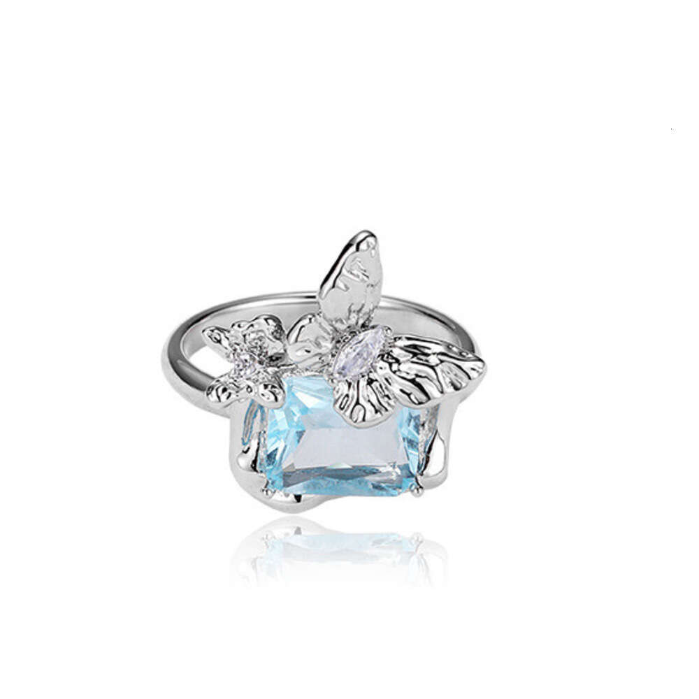 DHcollections Original Butterfly Blue Zircon for Women, Light Luxury, High-End Feel, Unique Niche Design, Open Index Finger Ring