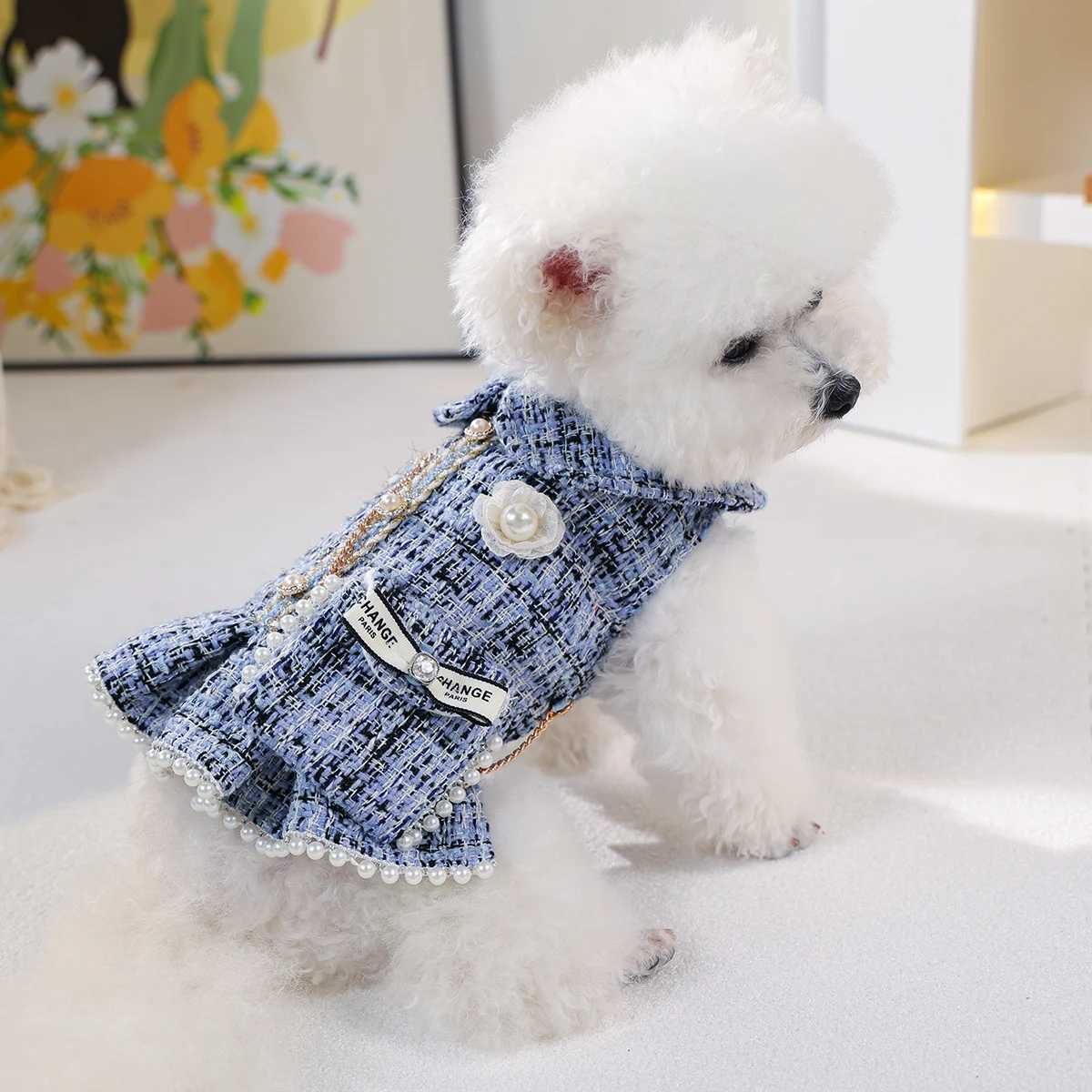 1-Piece Dog Clothes Cat Dog Pet Dress Autumn and Winter Thickened Warm Blue Skirt with Small Backpack J251110