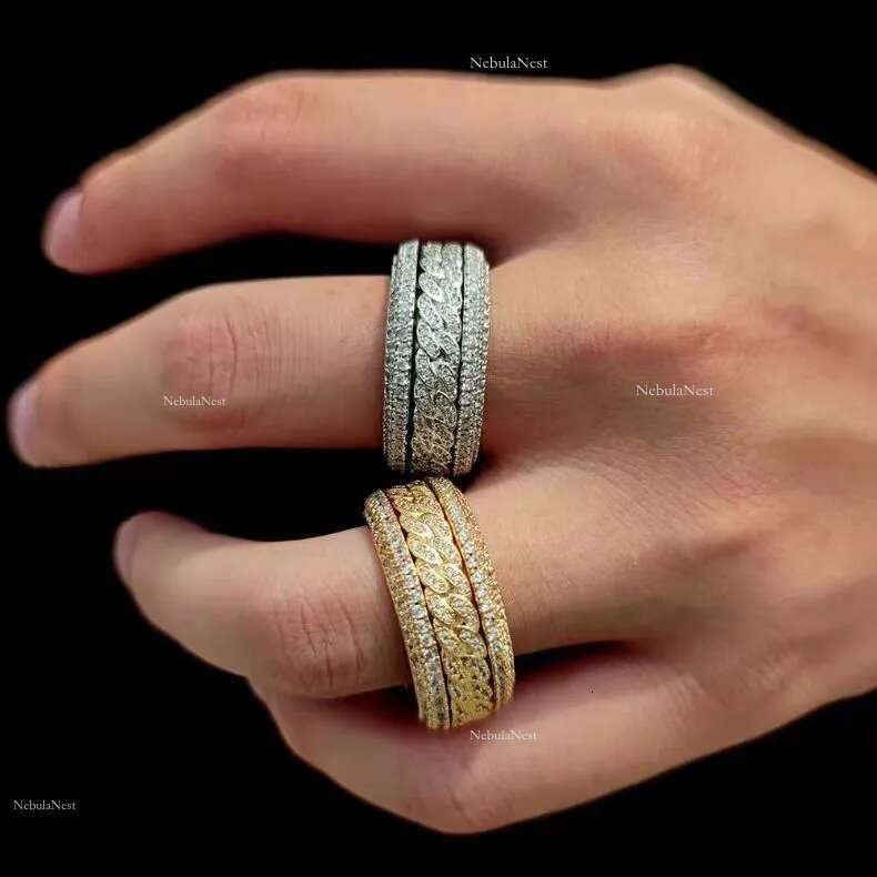 Rotatable dia Gold sier hiphop couple moissanite ring for men and women