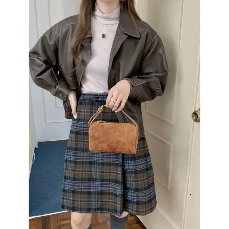 Layer Cowhide Mini Suede Handbag Real Leather Square Pen Container Bag For Women