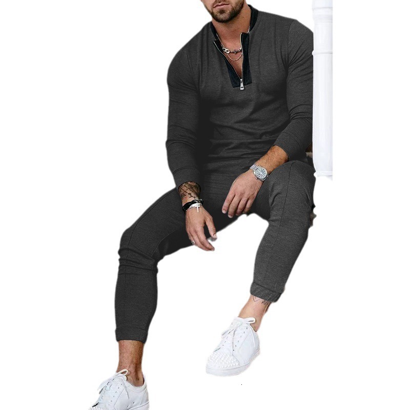 2024 Mens Spring and Autumn Wear Waffle Pants Hoodie Splicing Stand up Collar Zipper Sport Set