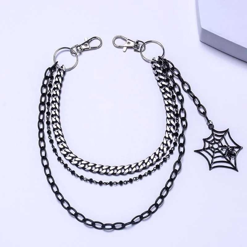 Halloween Gift Keychain Fashion Punk Black Metal Pants Chain Hip Hop Spider Web Pendant Jeans Mens and Womens Accessories 250410