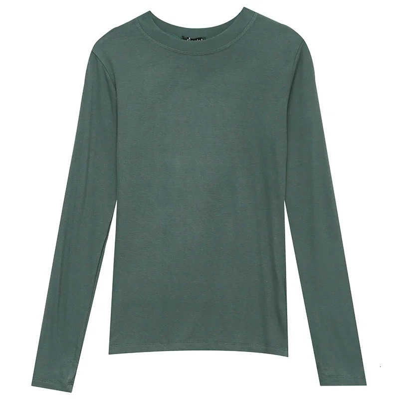 Womens 2025 highquality plain weave Tshirt cotton elastic basic womens casual top long sleeved sexy thin 250407
