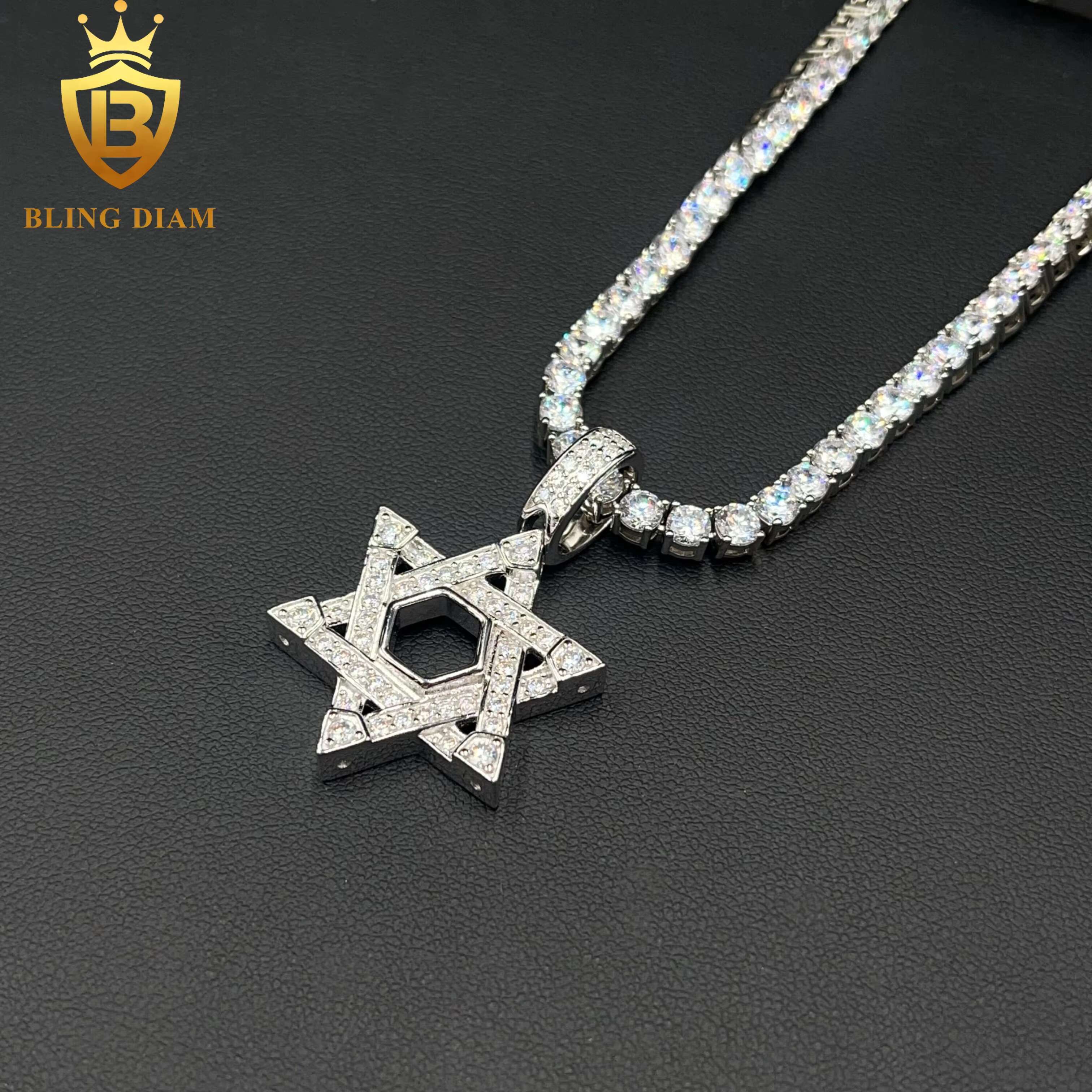 Iced Out Lucky Charm Jewelry Golden Star Pendant Mens Pass Diamond Tester 925 Silver VVS Moissanite
