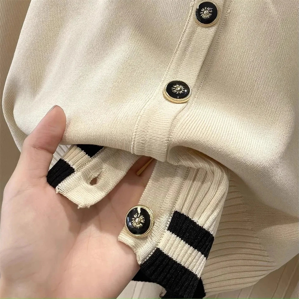 Womens Autumn Winter Clothing Suit Polo Collar ed Long Sleeved Knitted Cardigan High Waisted Half Skirt TwoPiece Set 251110