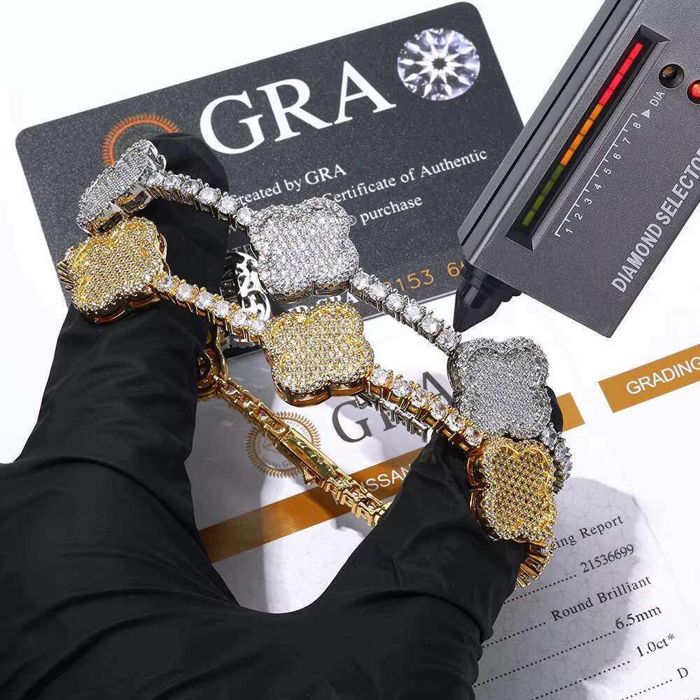 Fine Jewelry Hip Hop Four-Leaf Clover Tennis Chain S925 Silver Mosan Diamond Cuban Mens Bracelet Necklace Jewelry Wholesale