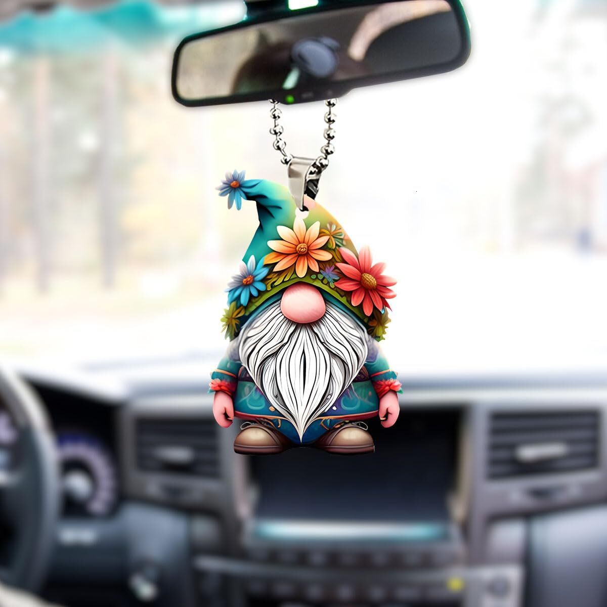 Christmas Floral Gnome Car Ornament, Hanging Decoration with Flowers and Beard, Backpack Keychain Pendant, Gifts for Family or Friends ddmybear