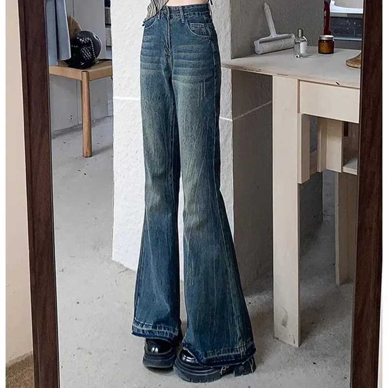 Woman High Waist Vintage Casual Flare Jeans Girls Elastic Slim Fit Bell Bottom Pants Lady Fashion Blue Black Grey Denim Trousers C251110