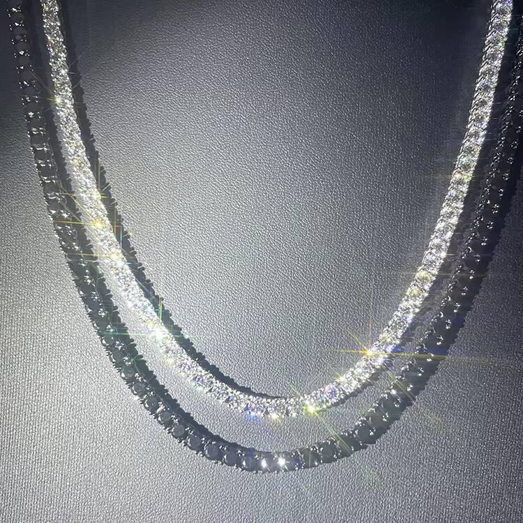 Factory Price Silver with Gold Plated VVS Black Moissanite Diamond Tennis Chain for Hip Hop Jewelry