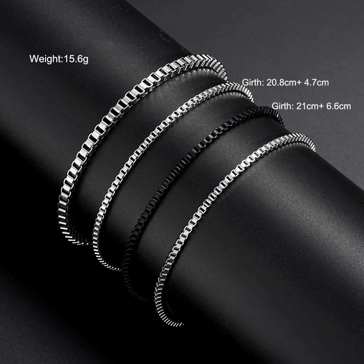 4Pcs/Set Stainless Steel Adjustable Box Chain Bracelets for Men Simple Vintage Silver Color Cuban Bracelets Sets Party JewelryC250411