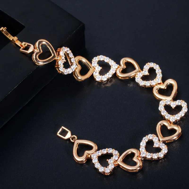 CWWZircons Romantic 585 Gold Plated Cubic Zircon Bracelet for Women Love Heart Trendy Wristband Girlfriend Gifts Jewelry CB204T251110