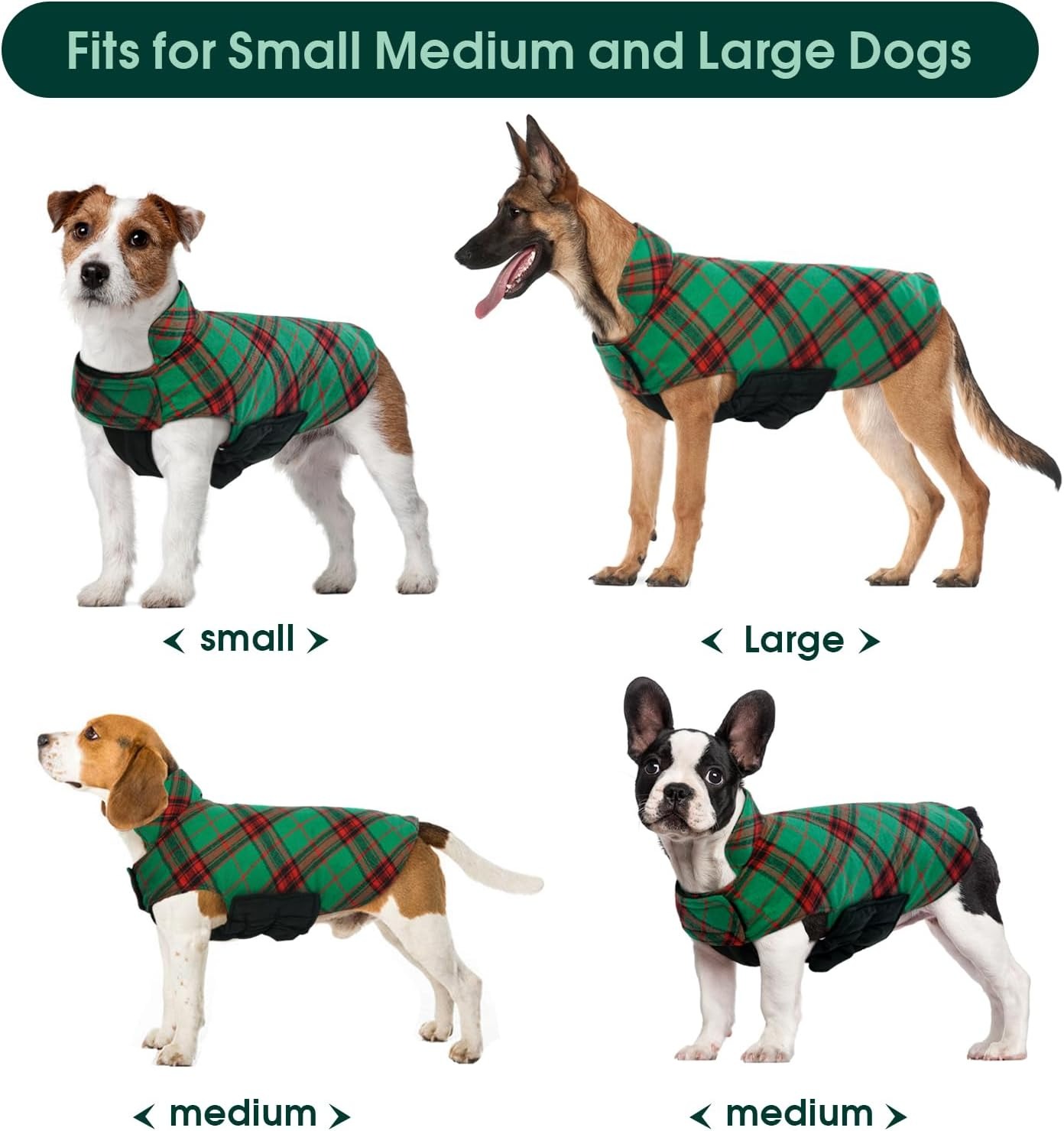 Kuoser Reversible Waterproof Dog Coat - British Plaid Winter Jacket for Small Medium Large Dogs