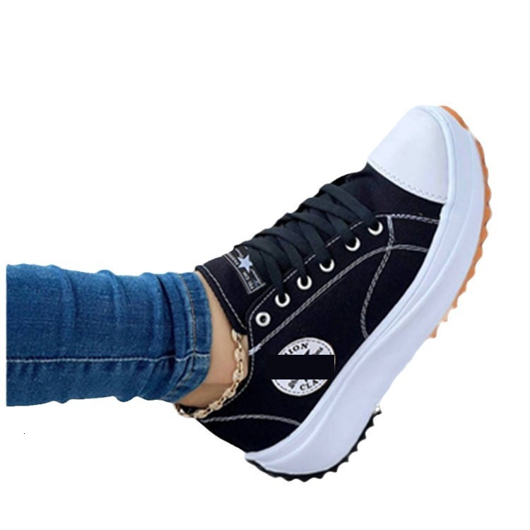 2025 new canvas breathable high top casual women's thick soled lace up designer fashionable high heels