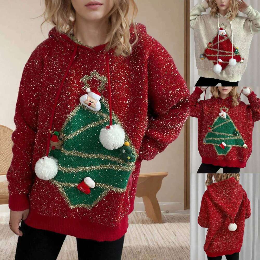 Women Retro Christmas Tree Hooded Sweater Autumn And Winter New Loose Women's Shirts Fashion Elegant Long Sleeve Top Designer Sweater Women