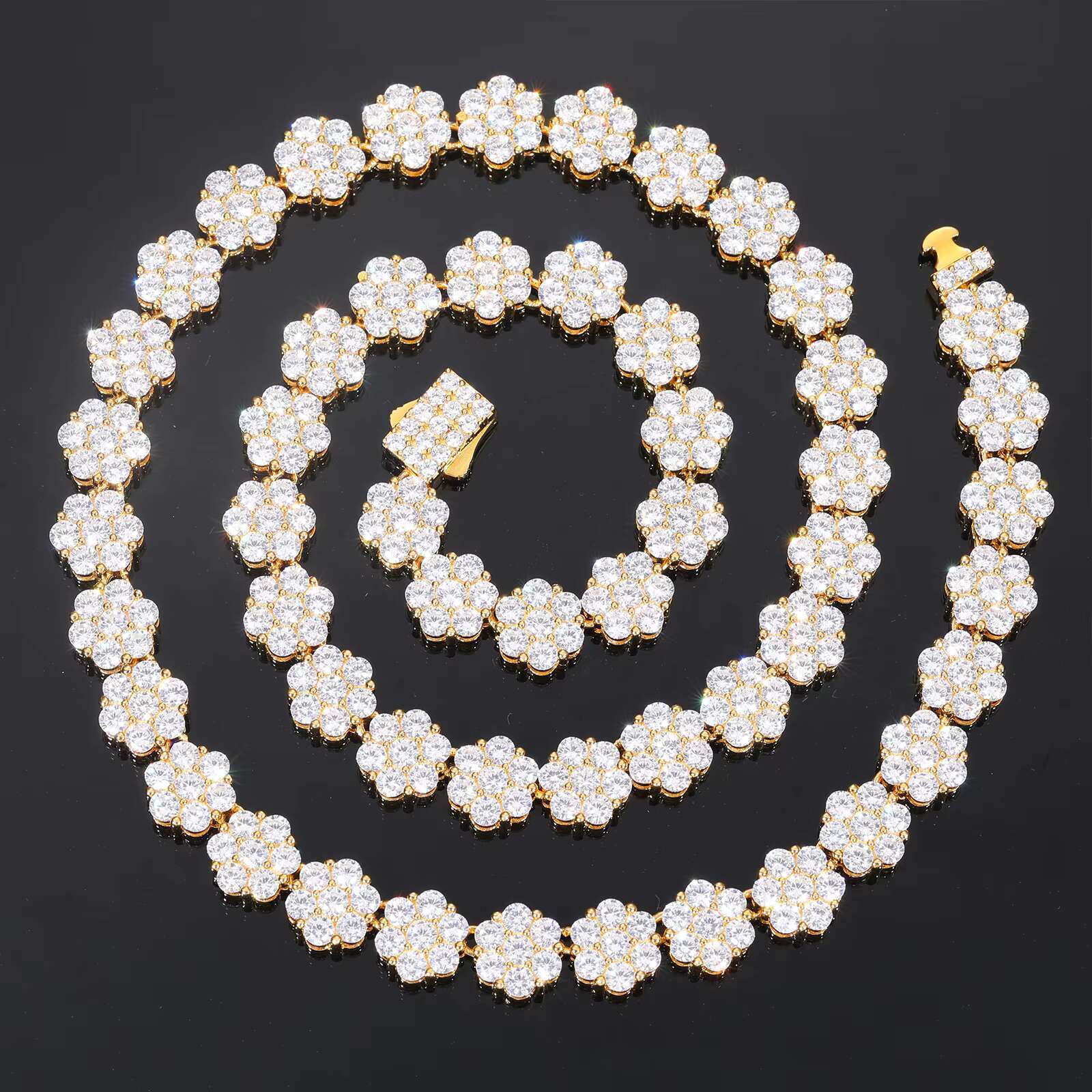 Hot Trending 9mm 925 Sterling Silver VVS Moissanite Diamond Iced Flower Tennis Bracelet Kids Gold Plated Hip Hop Style Men Women