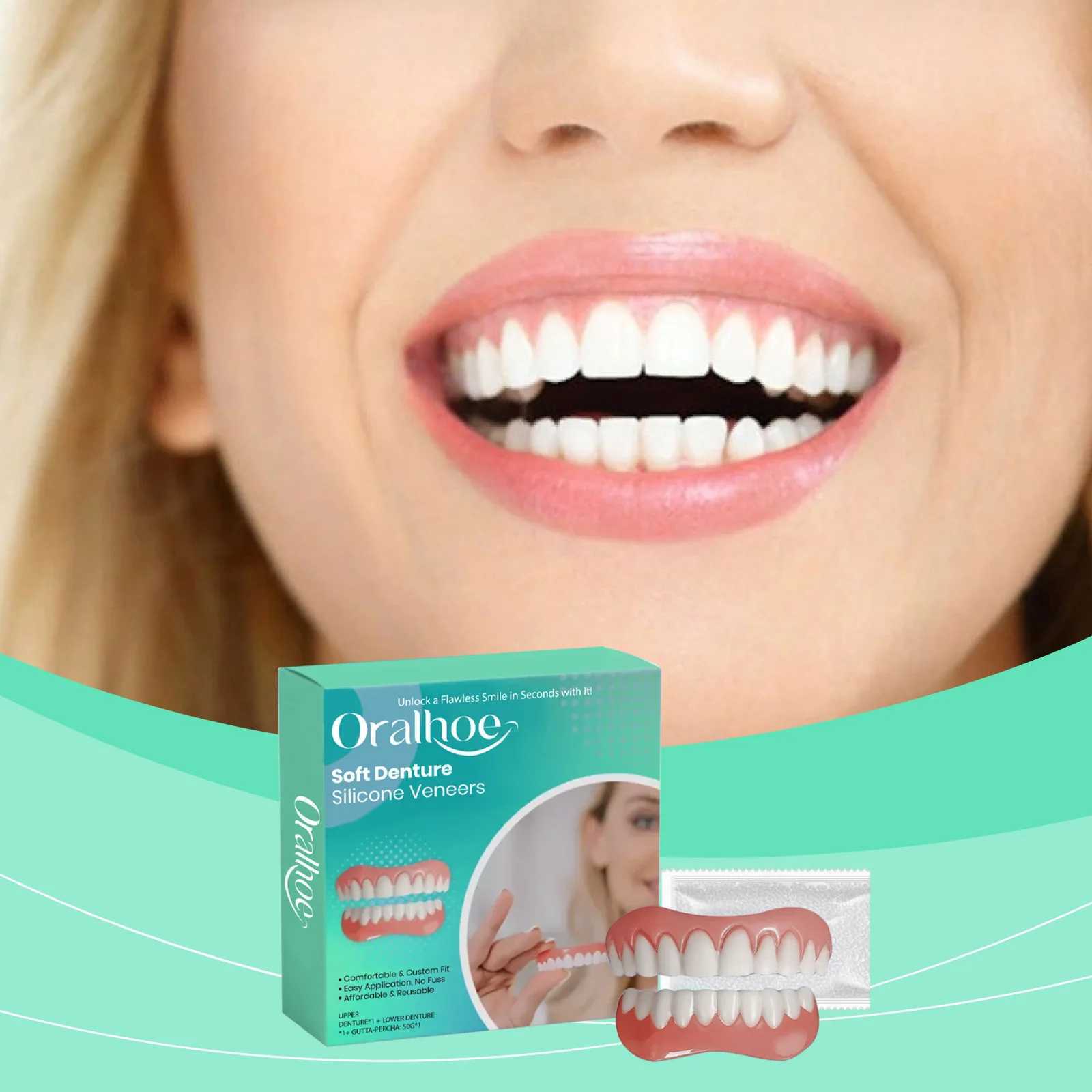 Oralhoe 1 set of silicone upper and lower veneer brackets for dentures smile care dental restoration silicone dental filling brackets M250410