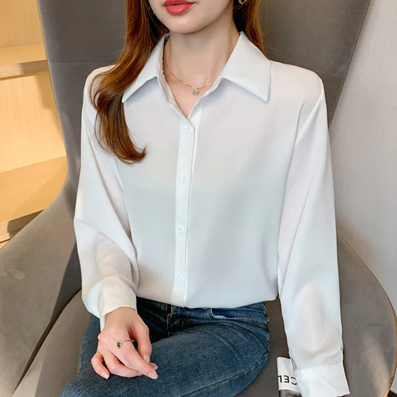 Wxw3253 spring satin womens pure color elegant chiffon long sleeved womens ultra-thin French casual fit shirt 250409