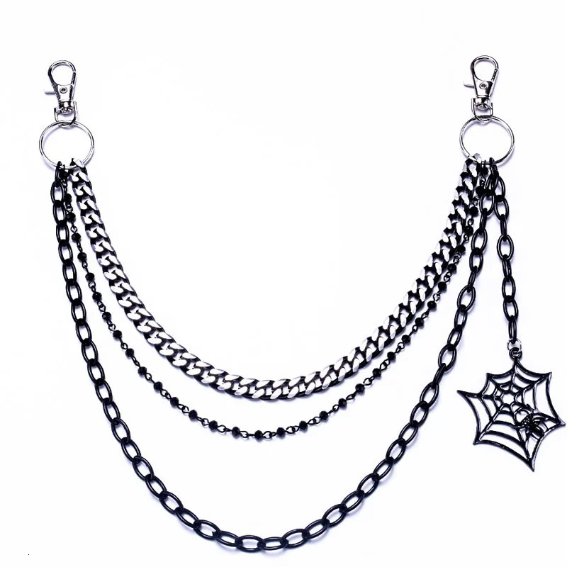 Halloween Gift Keychain Fashion Punk Black Metal Pants Chain Hip Hop Spider Web Pendant Jeans Mens and Womens Accessories 250410