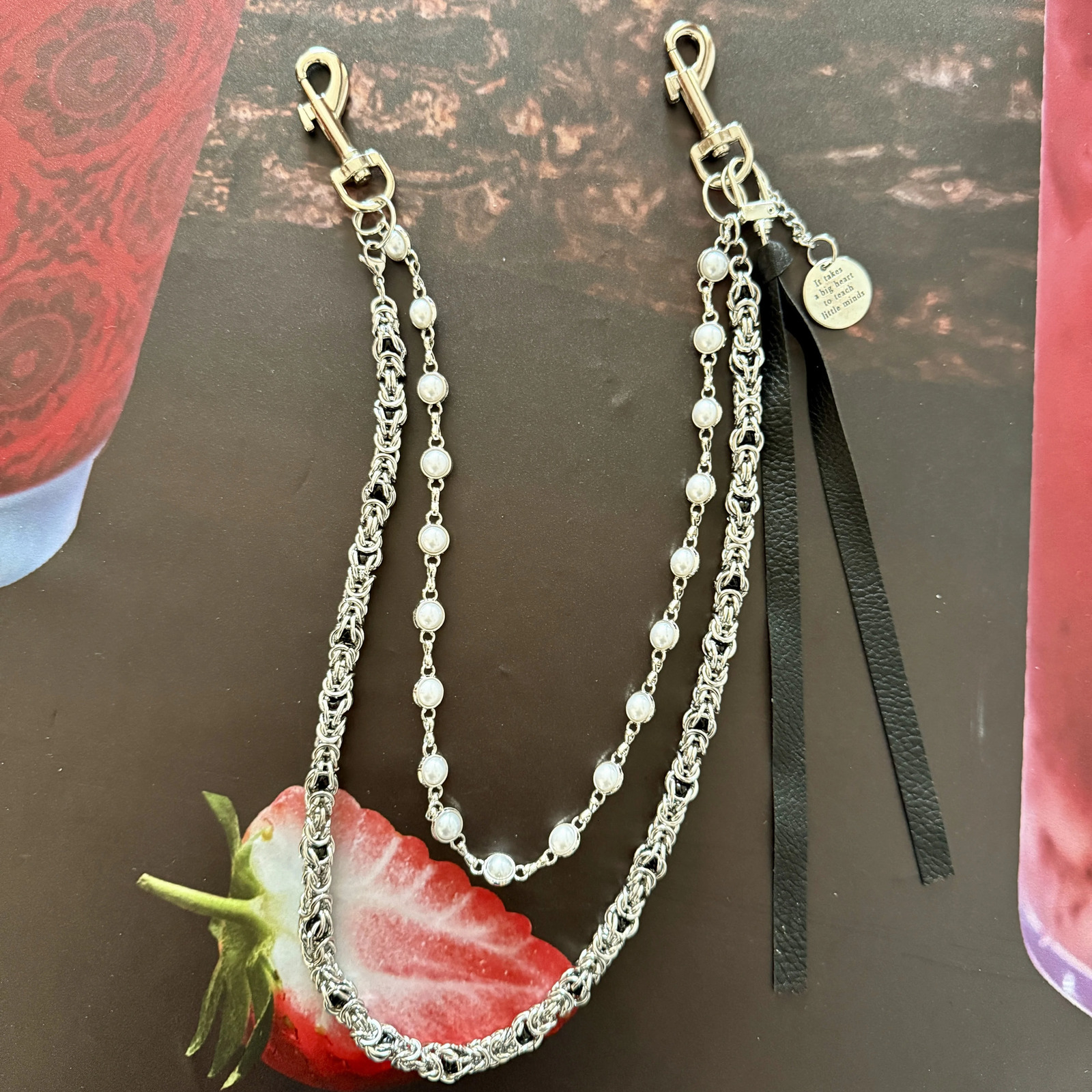 Hip hop punk style denim chain fashionable doublelayer bead n keychain accessory 250410