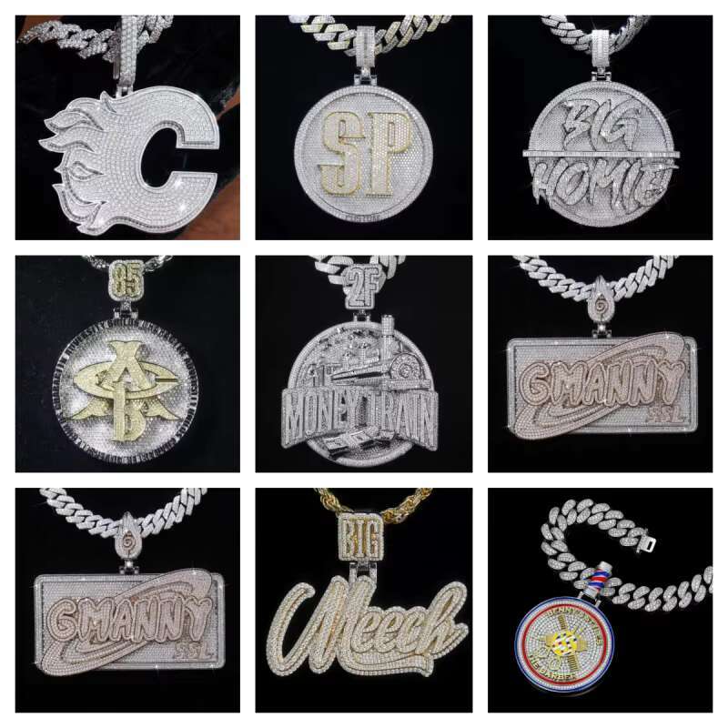 Personalized Hip Hop Jewelry Moissanite Diamonds Necklace Pendant Custom Credit Card Name Letter 925 Silver Iced Out Pendant