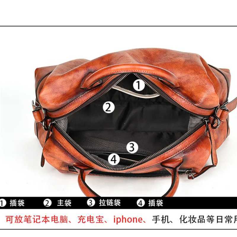 MOTAORA Leather Handbag for Women Vintage Boston Style Soft Cowhide Large Capacity Travel Shoulder Bag K251110