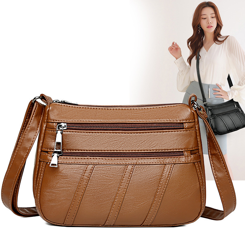 New Soft Leather Texture Women's Fashion Casual Mom Multi-layer Large Capacity Single Shoulder Crossbody Bag