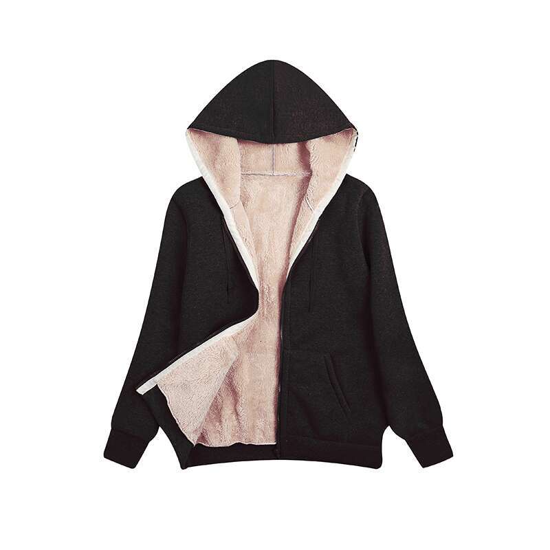 European and American Cross-Border Amazon 2024 Winter Hot-Selling Fleece-Lined Plus Size Hooded Sweatshirt Plush Women's Jacket In Stock