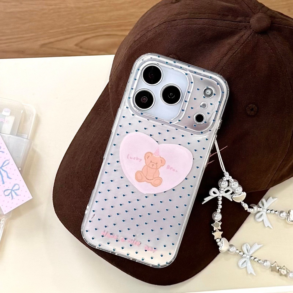 Polka Dot Heart Bear Phone Case Suitable for iPhone 17 Pro Max Protective Cover Cartoon iPhone 16/15 Pro