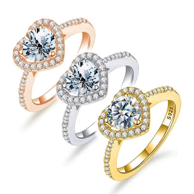 GRA VVS1 D Color 1 2 Ct Moissanite Heart Shape halo Ring 925 Sterling Silver 18K Gold Rhodium Plated Women Wedding Fine Jewelry